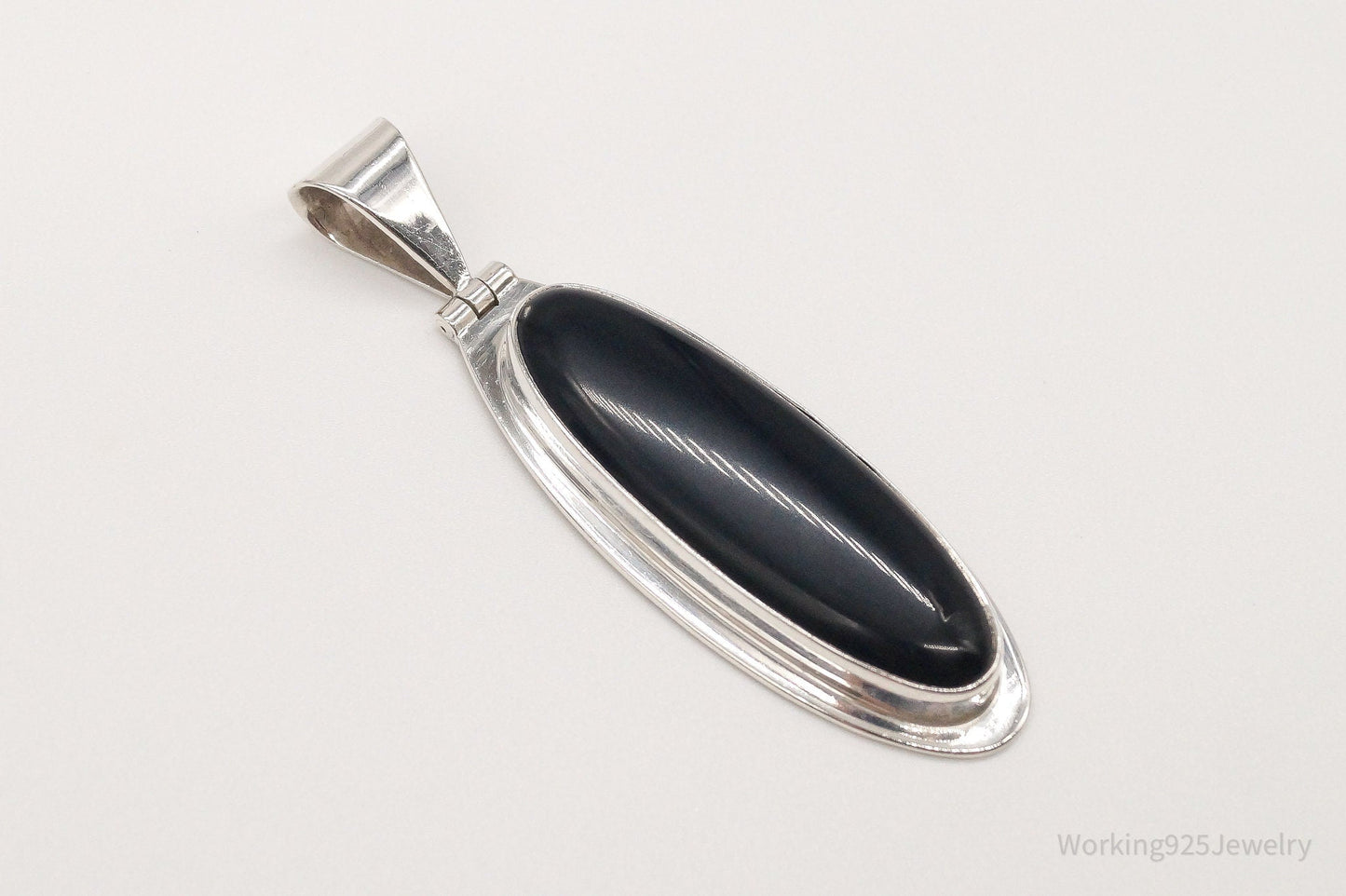 Large Vintage Mexico CII Black Onyx Sterling Silver Pendant