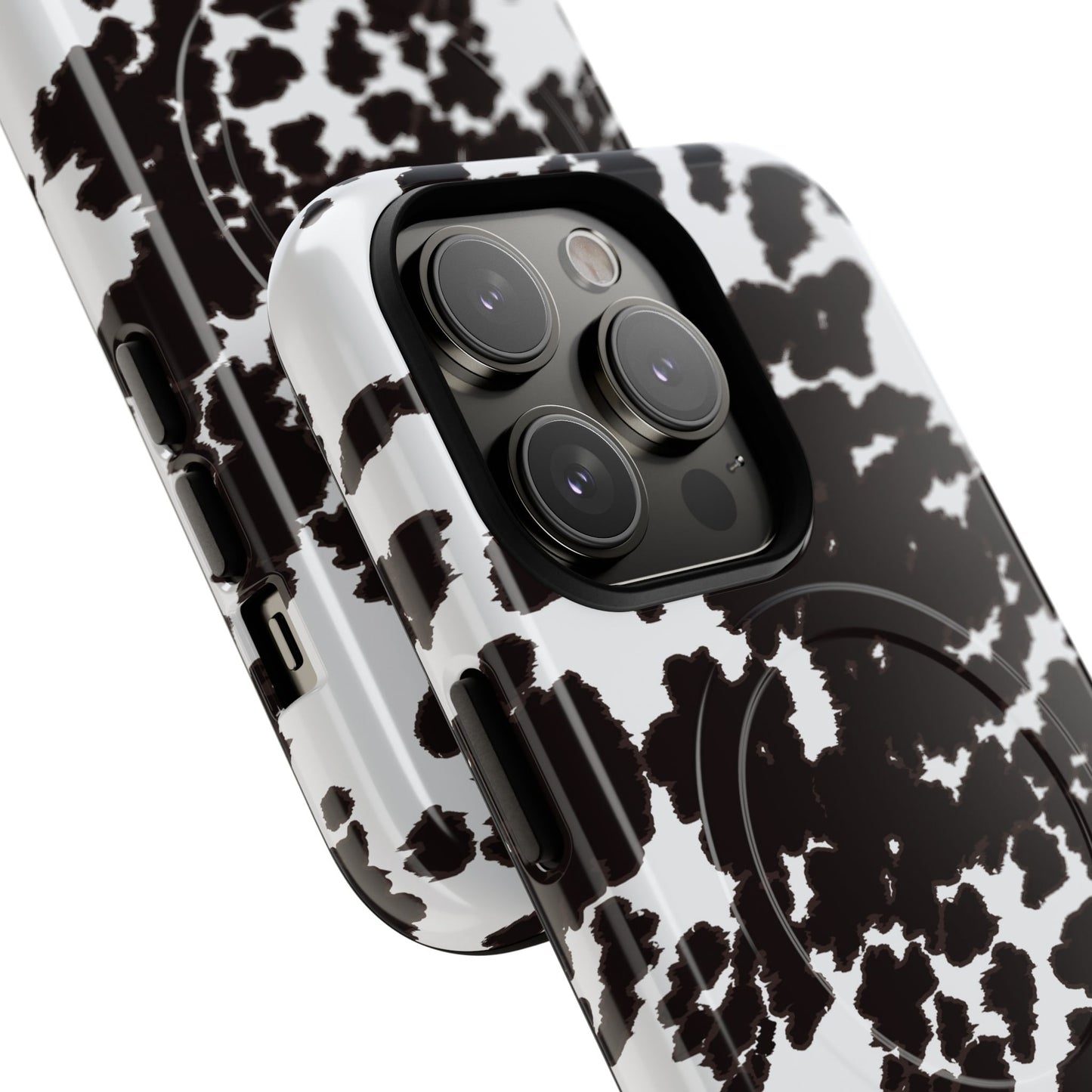 Cow Print Tough Magnetic Phone Case — Black & White Protective MagSafe Cover