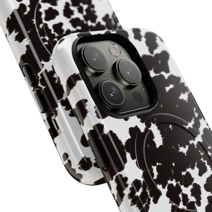 Cow Print Tough Magnetic Phone Case — Black & White Protective MagSafe Cover