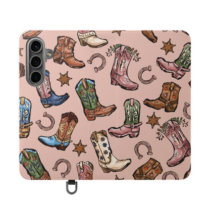 Western Boots Flip Wallet Phone Cases Pink