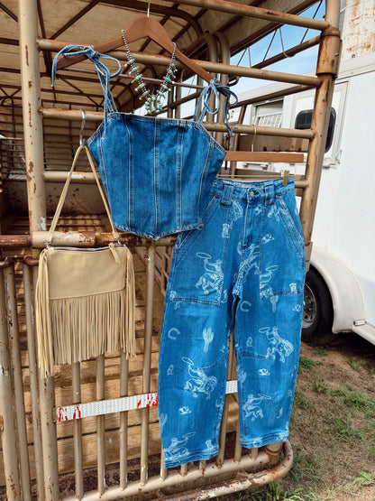 The Western Print Barrel Jeans