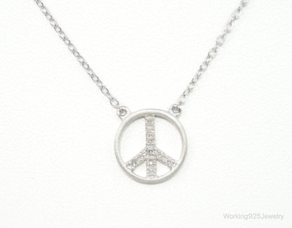 Vintage Cubic Zirconia Peace Sign Sterling Silver Necklace