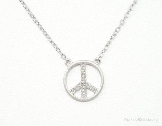 Vintage Cubic Zirconia Peace Sign Sterling Silver Necklace