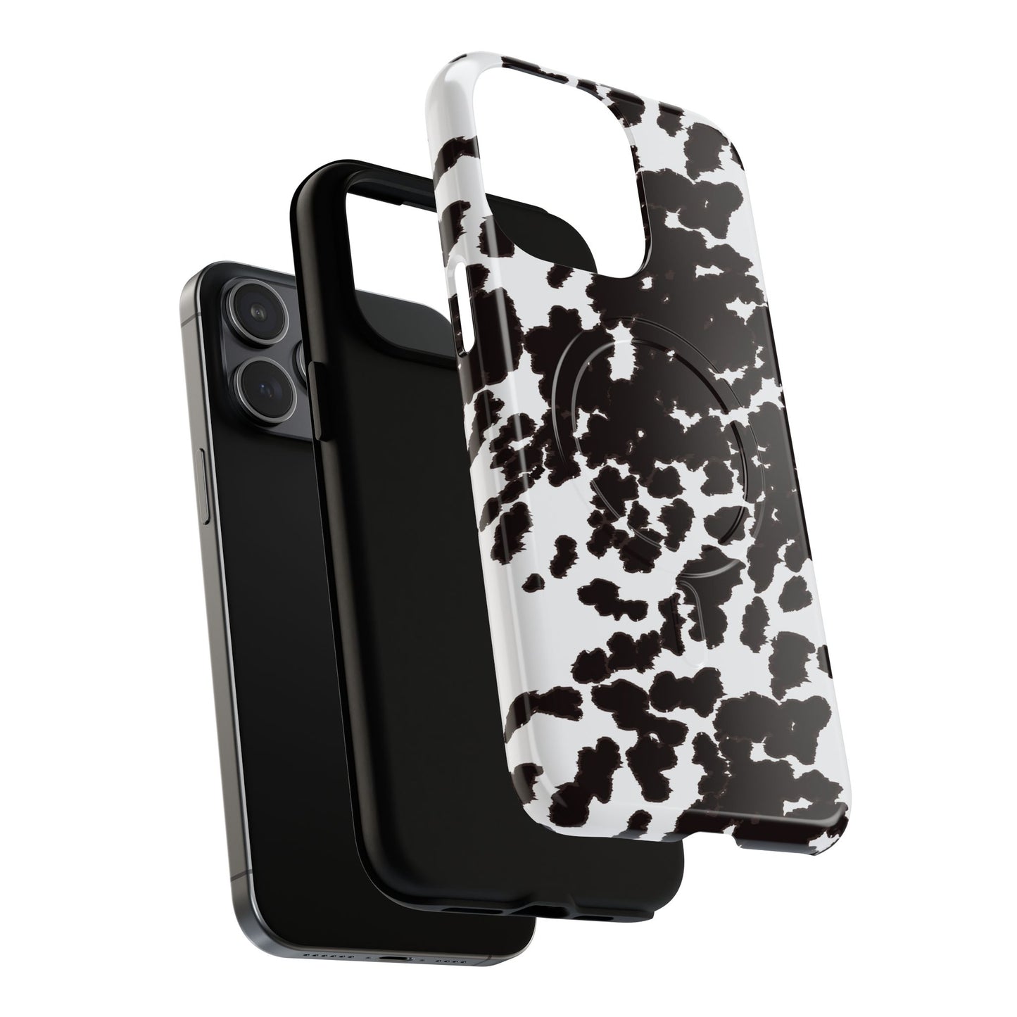 Cow Print Tough Magnetic Phone Case — Black & White Protective MagSafe Cover