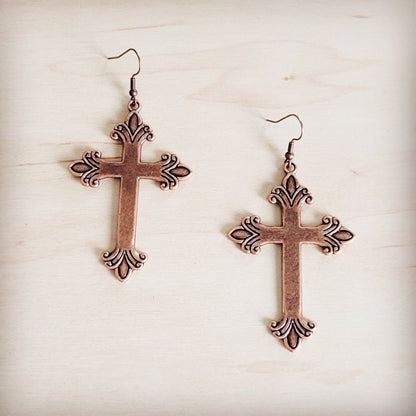 Burnished Copper Cross Earrings 200br