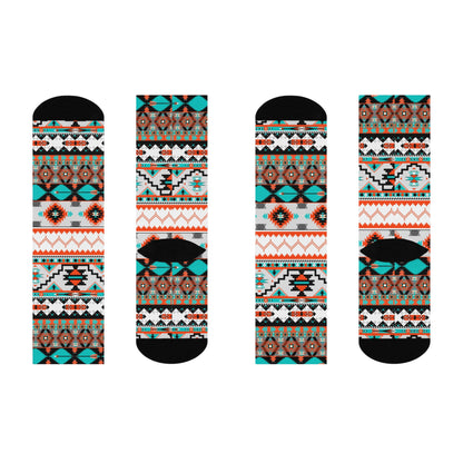Aztec Boho Patterned Crew Socks | Cozy Everyday Wear, Unique Gift, Festival Fashion, Comfortable Footwear, Stylish Accessories