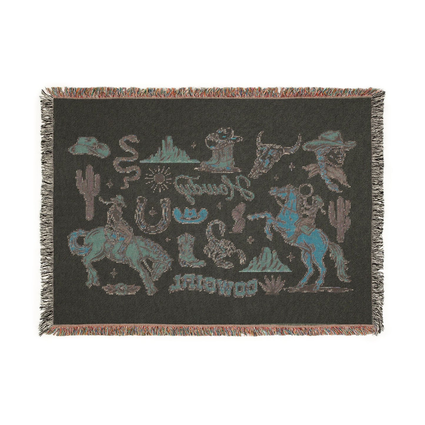 Cowboy Western Woven Blanket — Rodeo Cowboy & Cactus Throw