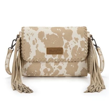 Wrangler Cow Print Fringe Crossbody Bag