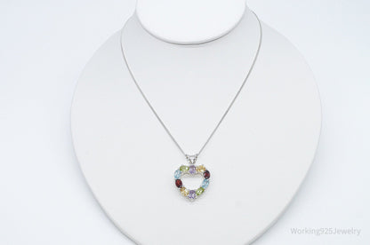 Multi Gemstone Large Heart Sterling Silver Necklace