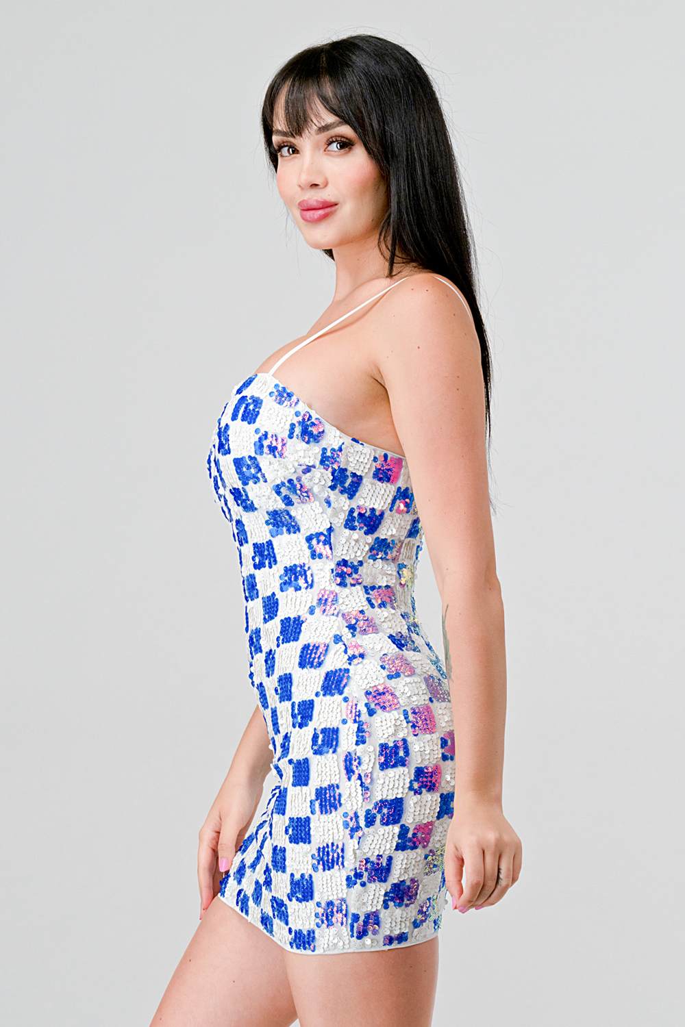 LUXE CHECK PATTERN SEQUINS