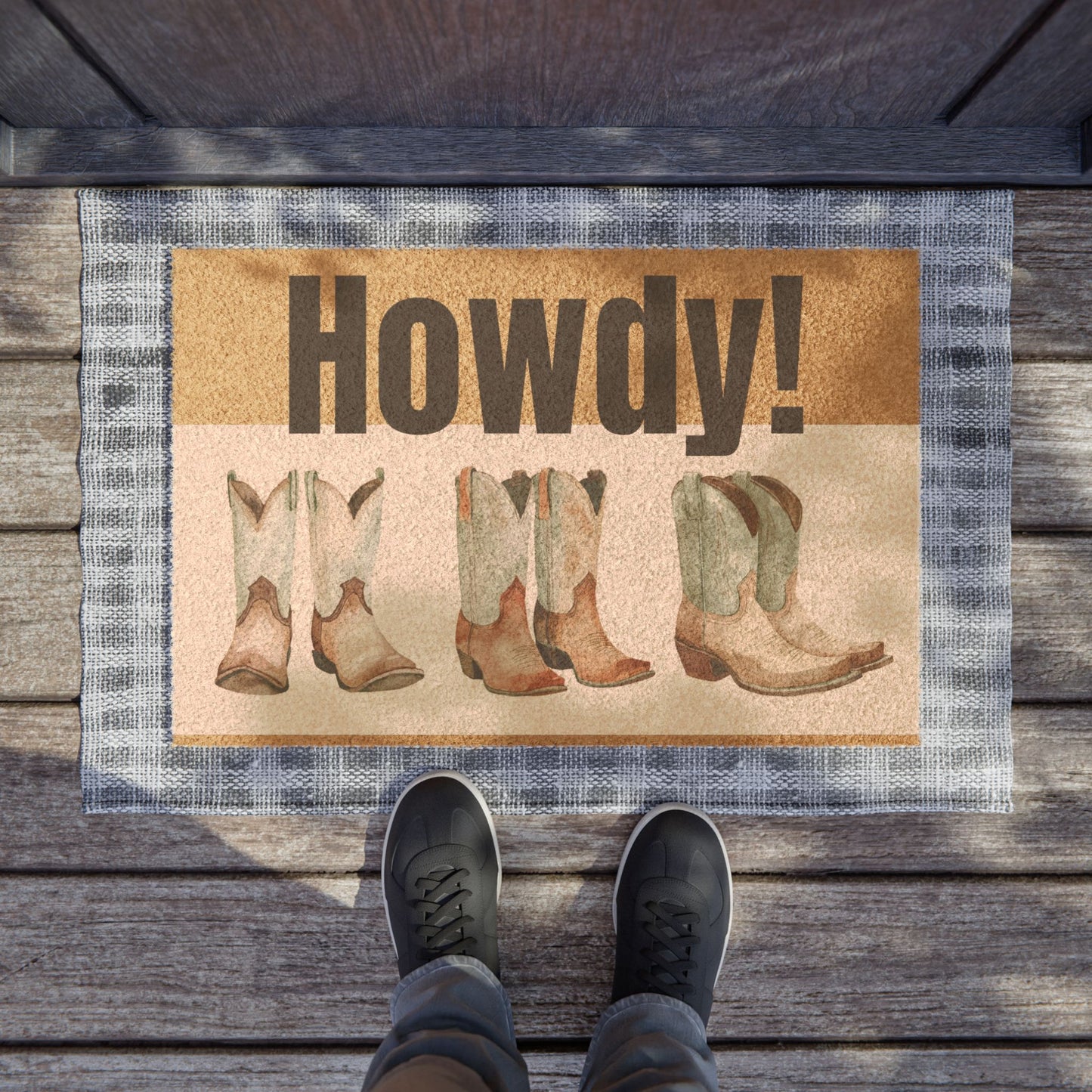 Howdy Cowboy Boots Doormat, Rustic Welcome Mat, Farmhouse Decor, Western Home Entry Rug, Gift for Cowgirl, Indoor Outdoor