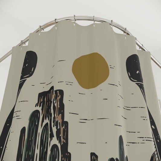 Desert Horseshoe Shower Curtain – Western Cactus Landscape Bathroom Decor