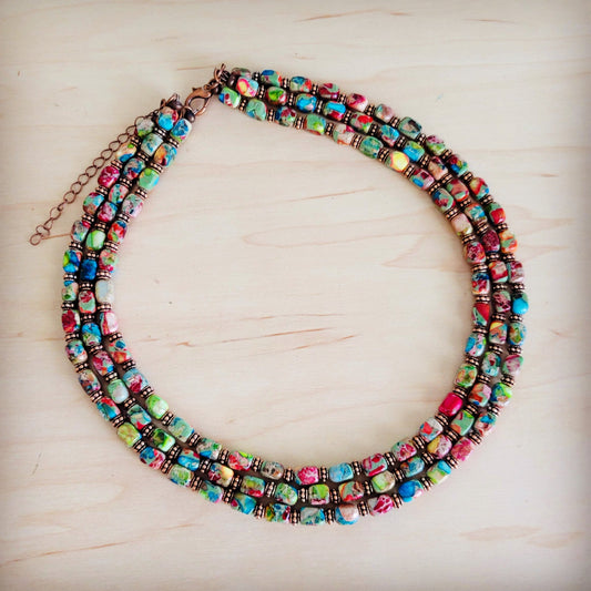 Triple Strand Layered Boho Multi Regalite Necklace 264r
