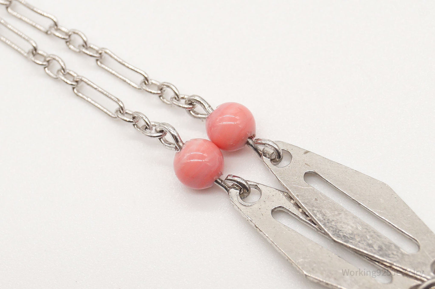 Antique Pink Stone Sterling Silver Necklace