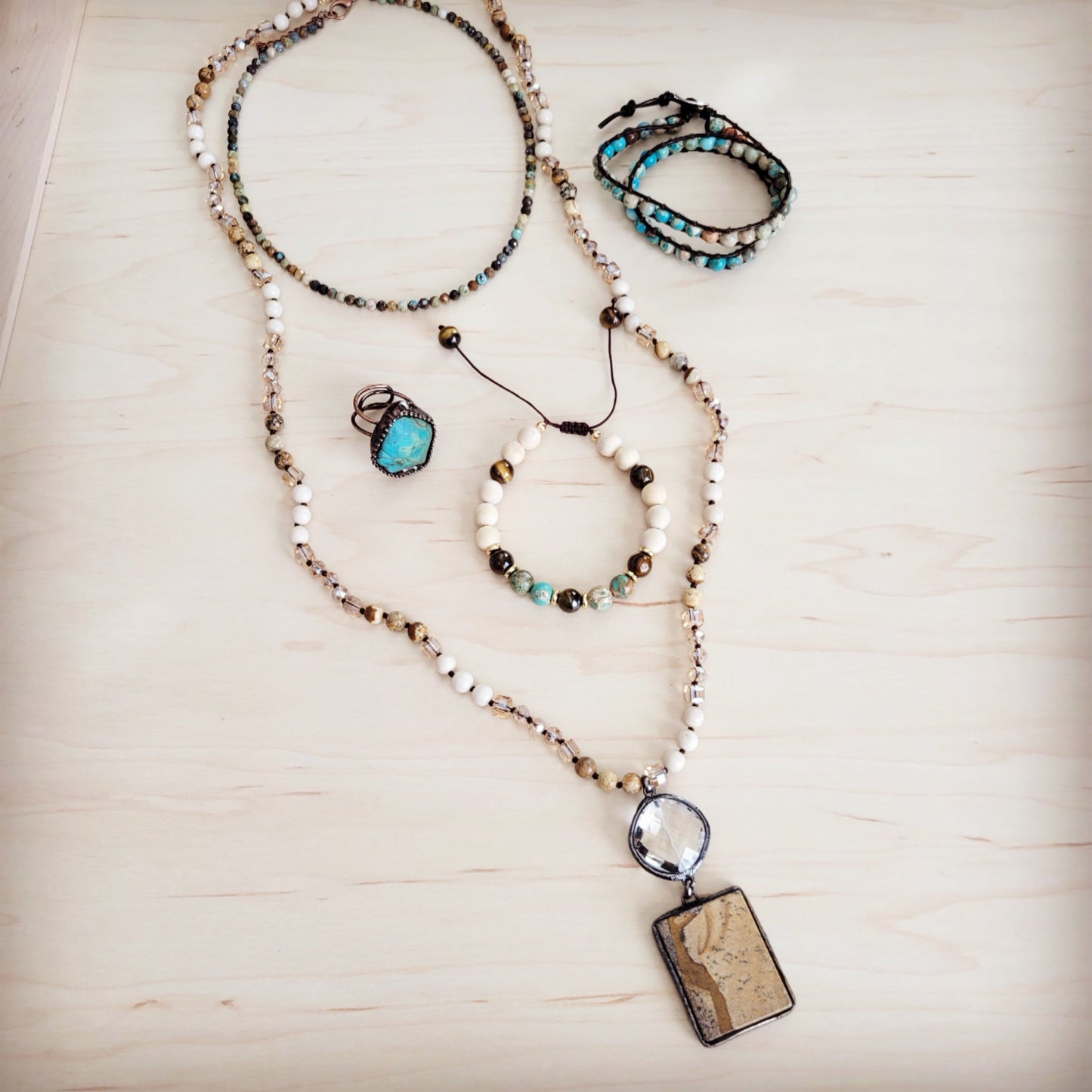 Faceted Genuine HuBei Turquoise Beaded Collar Necklace 262s