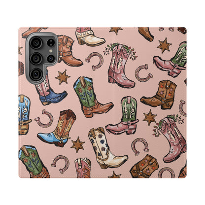 Western Boots Flip Wallet Phone Cases Pink