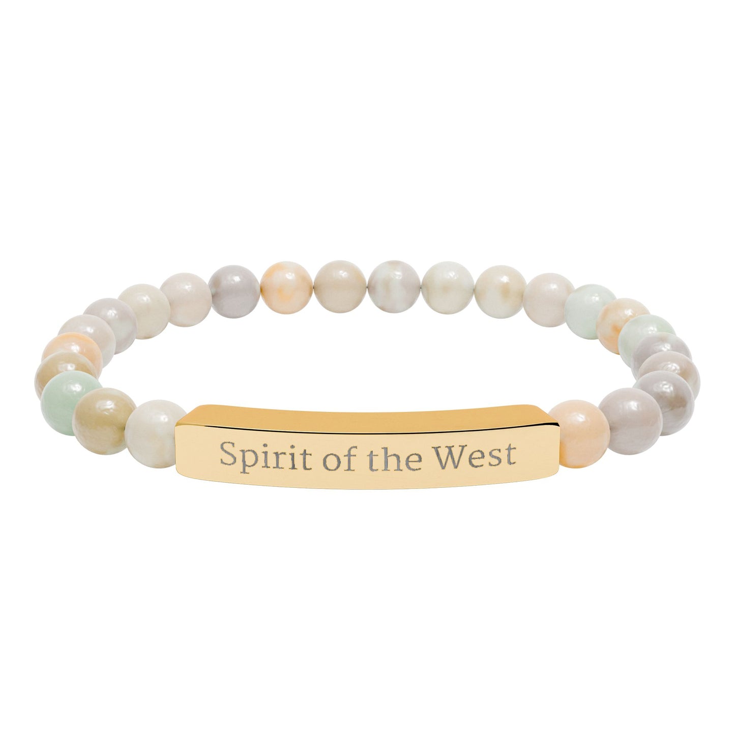 Engraved Natural Stone Stretch Bracelet — 'Spirit of the West' Beaded Bar Bracelet
