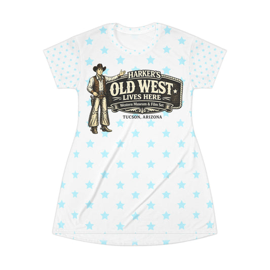 Harker's Old West Lives Here T-Shirt Dress — Harker’s Tucson Retro Cowboy Graphic