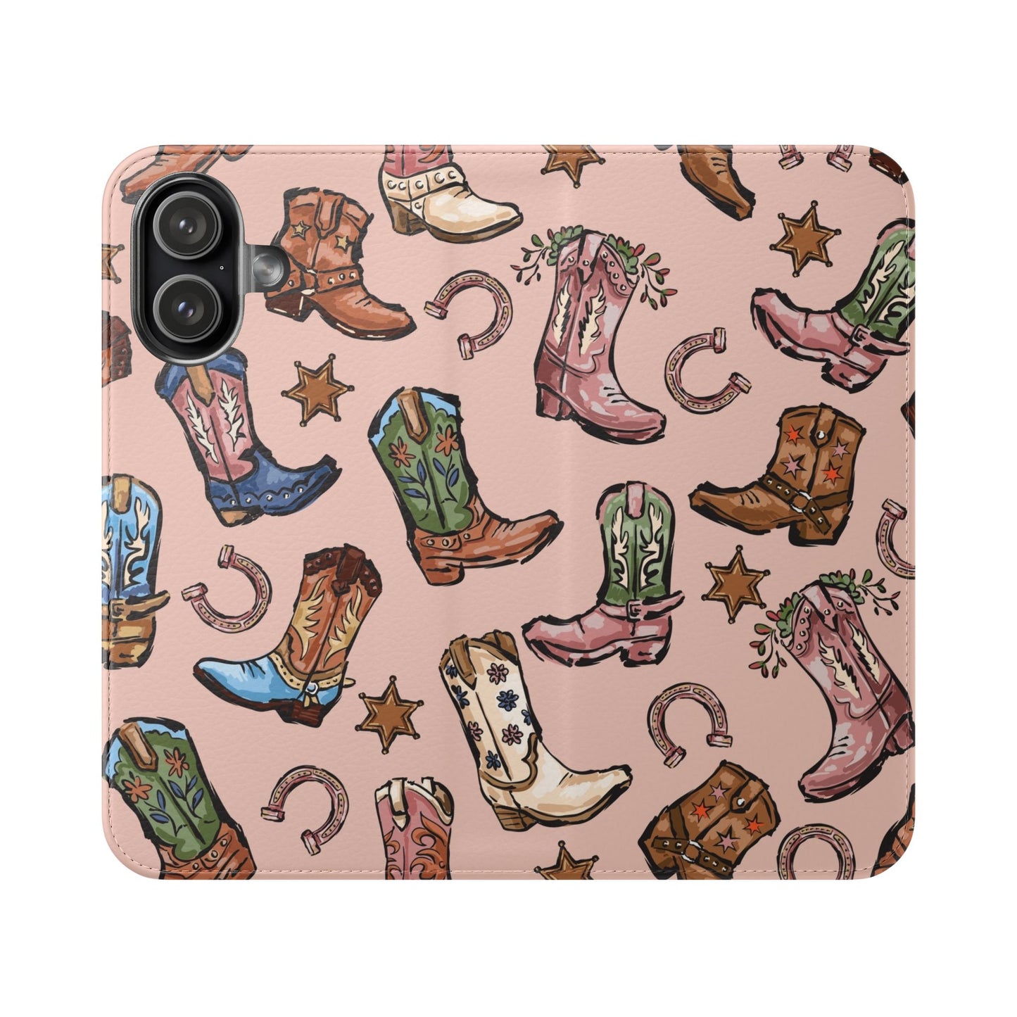 Western Boots Flip Wallet Phone Cases Pink