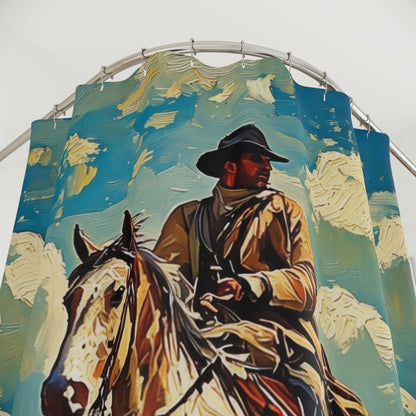 Western Cowboy on Horse Shower Curtain — Rustic Ranch Bathroom Decor