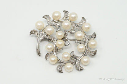 Large Antique Faux Pearl Sterling Silver Brooch Pin