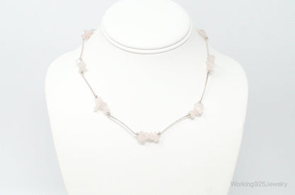 Vintage Rose Quartz Bead Sterling Silver Necklace