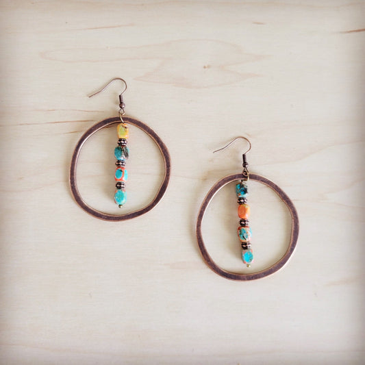 Western Copper Hoop Earrings w/ Sunrise Regalite 100f