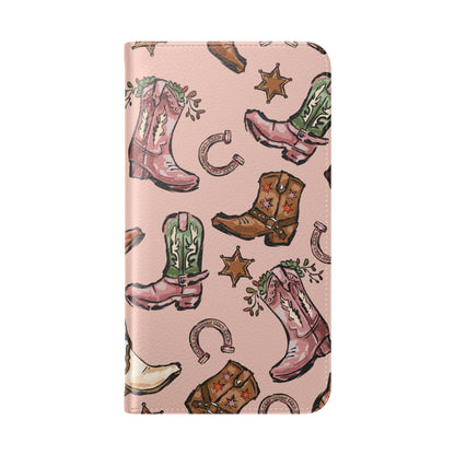 Western Boots Flip Wallet Phone Cases Pink