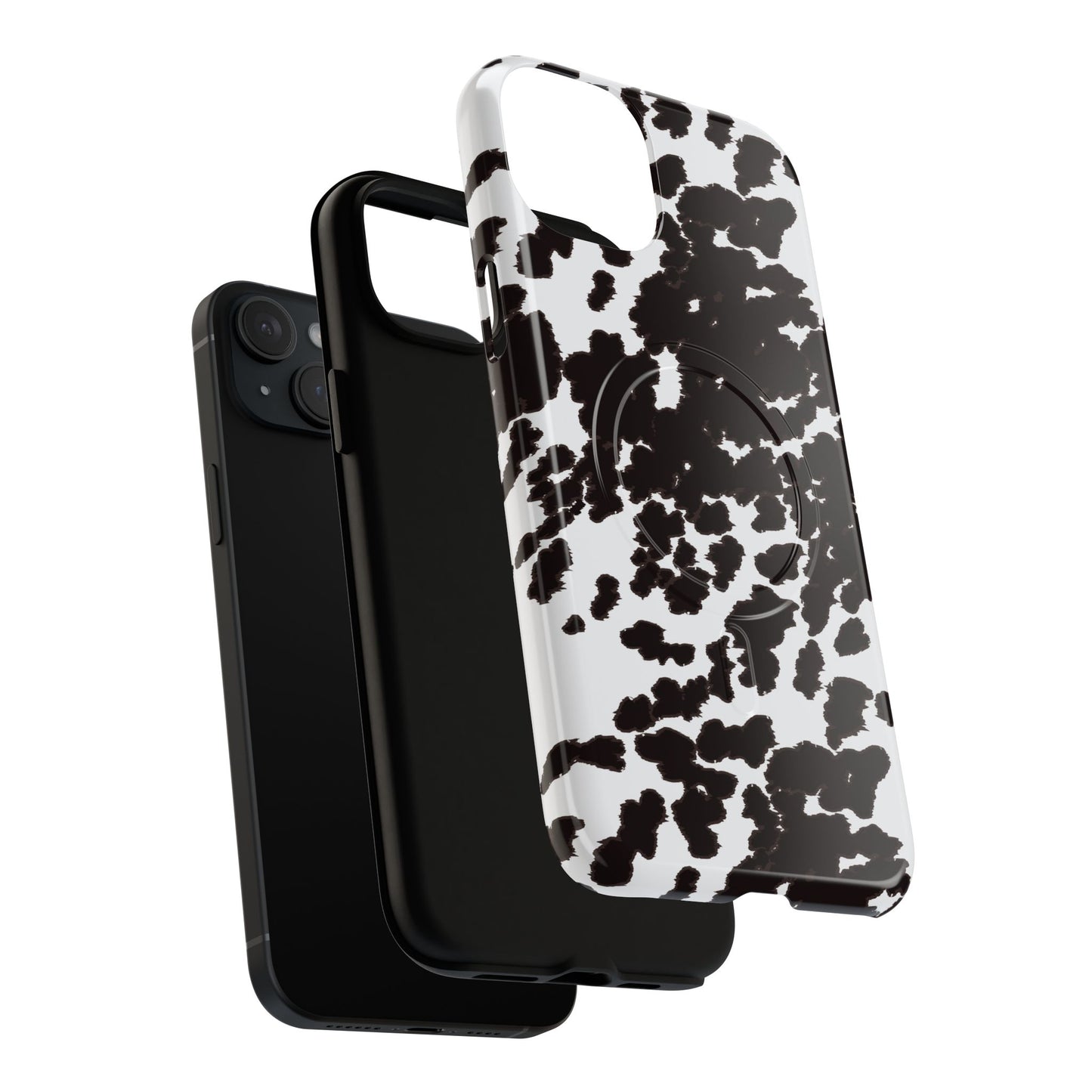 Cow Print Tough Magnetic Phone Case — Black & White Protective MagSafe Cover