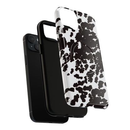 Cow Print Tough Magnetic Phone Case — Black & White Protective MagSafe Cover
