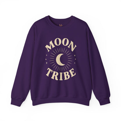 Moon Tribe Crewneck Sweatshirt — Celestial Moon Graphic Pullover - Jewel Tones