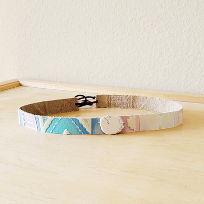 **Pastel Navajo Embossed Leather Hat Band w/ Turquoise Slab 950p