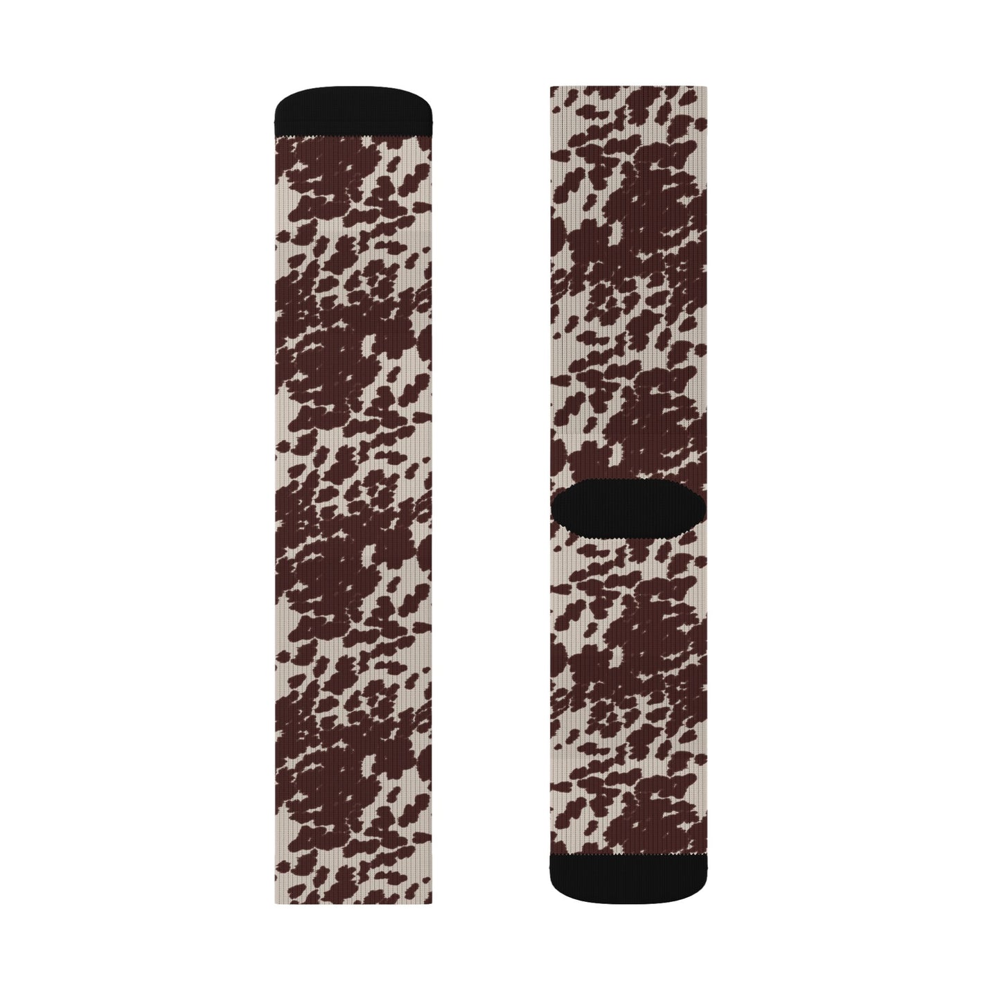 Brown Cowhide Pattern Sublimation Socks — Animal Print Crew Socks