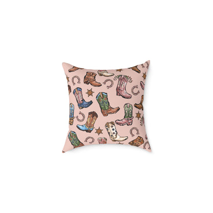Cowprint and Cowgirl Boots Western-Themed Decorative Pillow