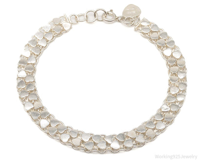 Vintage Hearts Mesh Chain Link Silver Bracelet