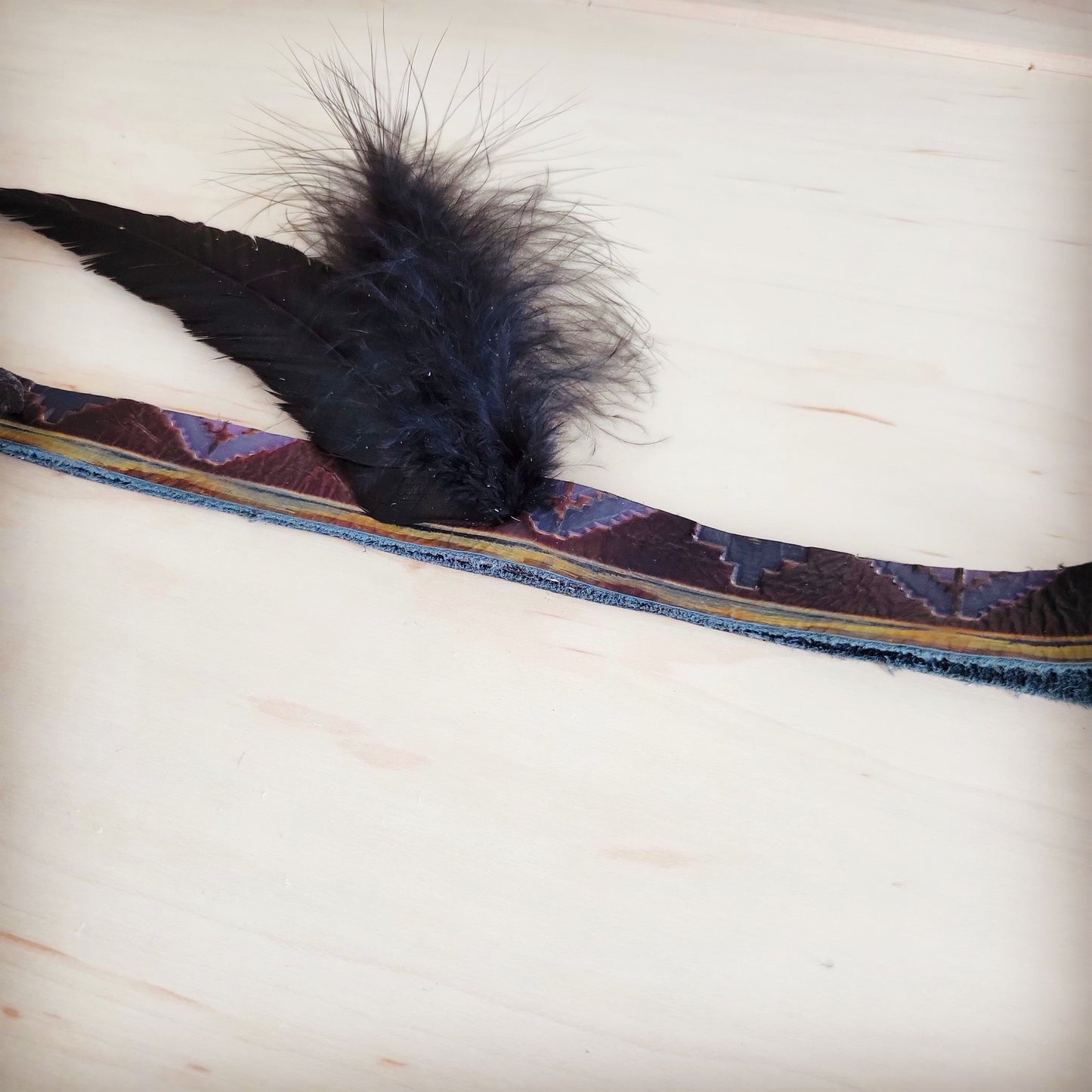 Genuine Leather Magenta Navajo w/ Black Feathers 954w