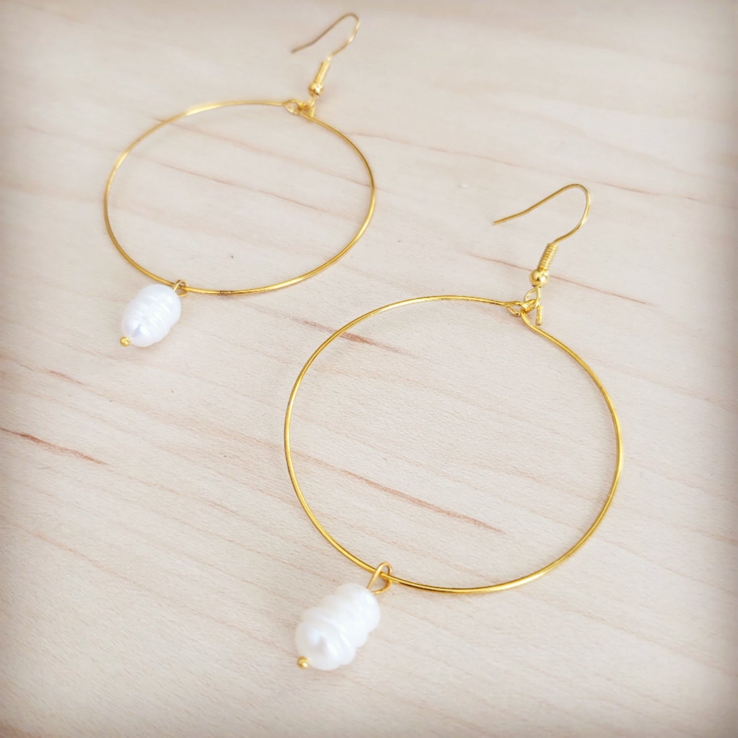 Beaded Hoop Earrings- Freshwater Pearl Dangle 200bf