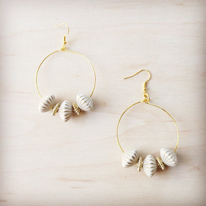 **Golden Shell Beaded Hoop Earrings 219cw