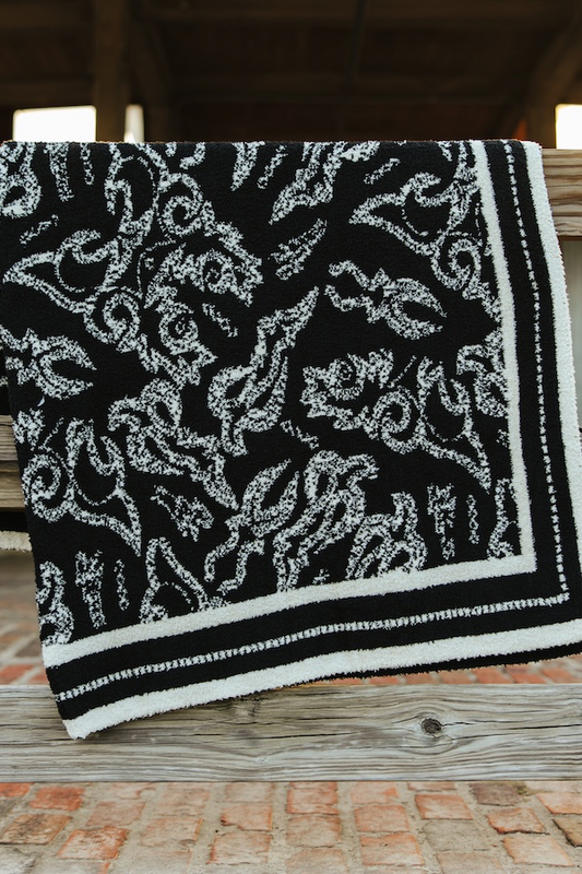Lucky & Blessed Black Boot Stitch Printed Polyester Microfiber Blanket (50in x 60in)