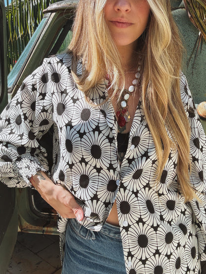 White Wedding Retro Floral Button Up Blouse PREORDER MAY/JUNE 2026