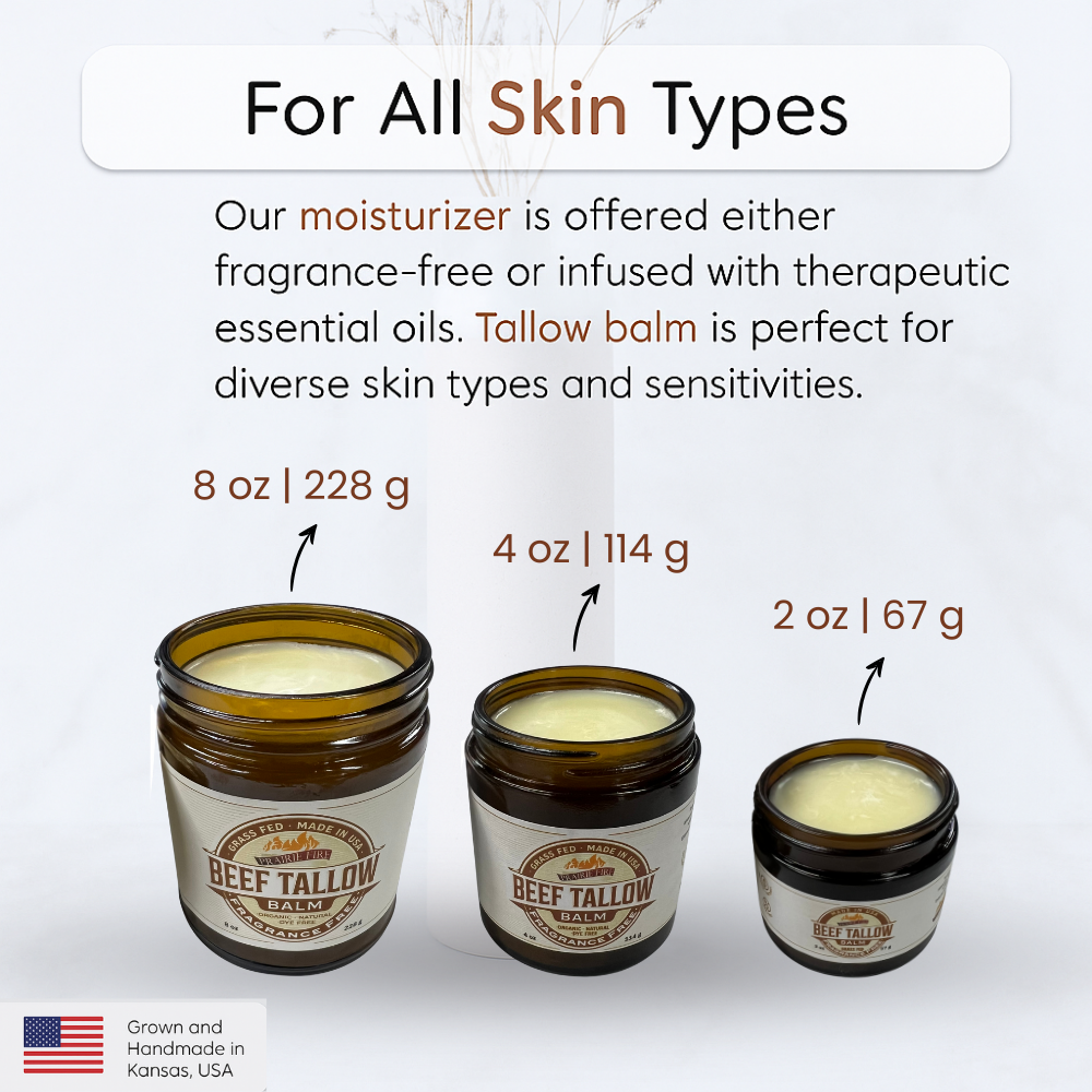 Grass Fed Beef Tallow Balm - 2 oz - Grown and Made in USA - Organic Grass Fed and Finished Tallow - Moisturizing Skin Care