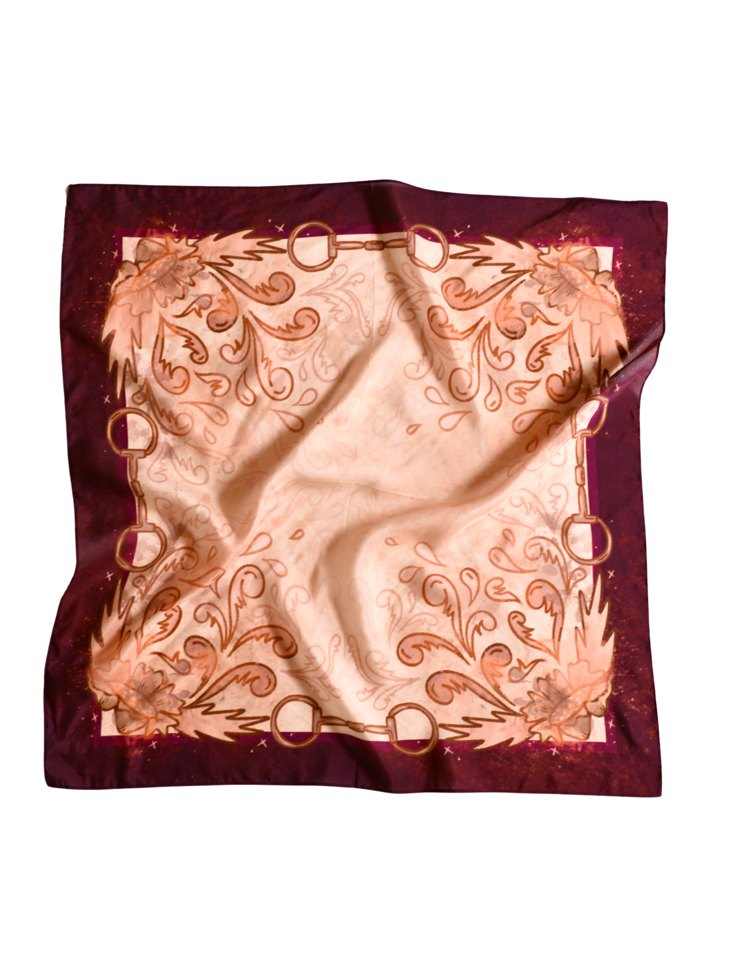 Large 100% Mulberry Silk 35x35: Show Day D Ring Snaffle Bit Wild Rag Scarf in Vintage Plum