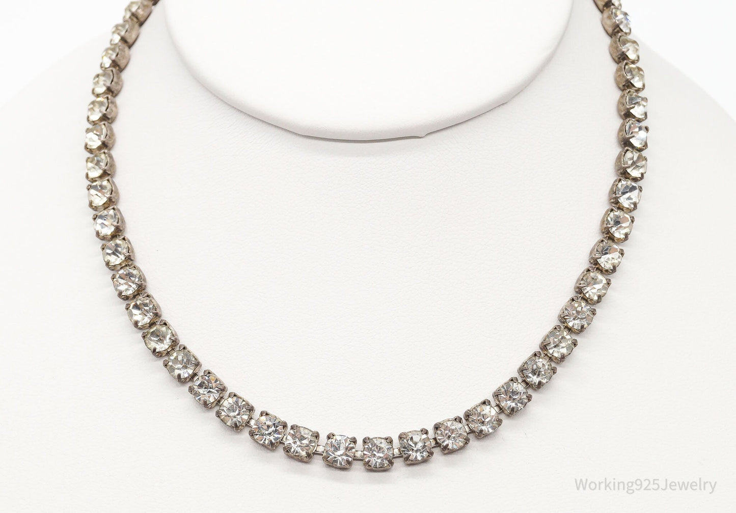 Antique Rhinestone Sterling Silver Necklace 14"