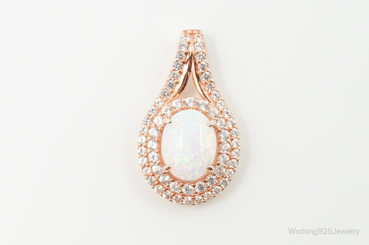 Opal Cubic Zirconia Rose Gold Vermeil Sterling Silver Necklace Pendant