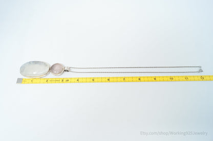 Vintage Large Moonstone Rose Quartz Sterling Silver Southwestern Necklace