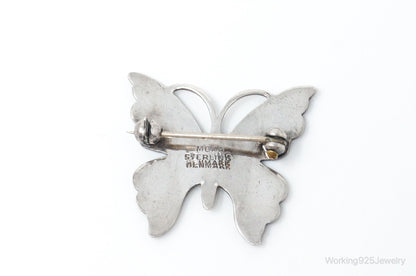 Vintage Danish Meka Butterfly Enamel Sterling Silver Pin Brooch