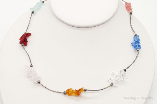 Vintage Multi Gemstone Sterling Silver Necklace