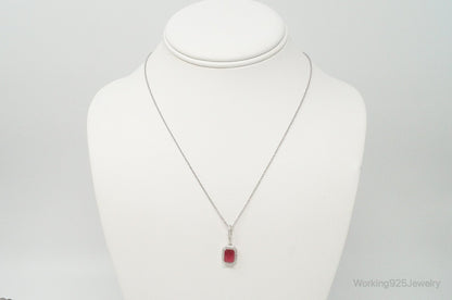 Vintage Art Deco Ruby Cubic Zirconia Sterling Silver Necklace