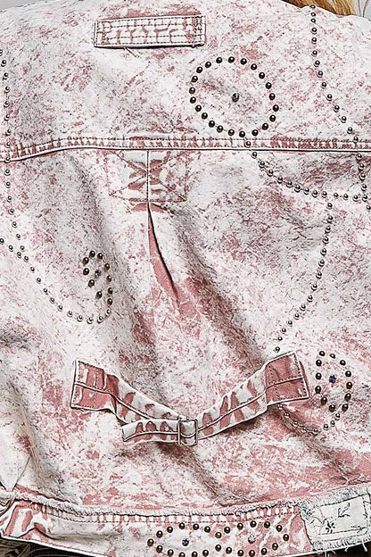 “Pretty in Pink” Studded Vintage Cropped Zip-Front Jacket