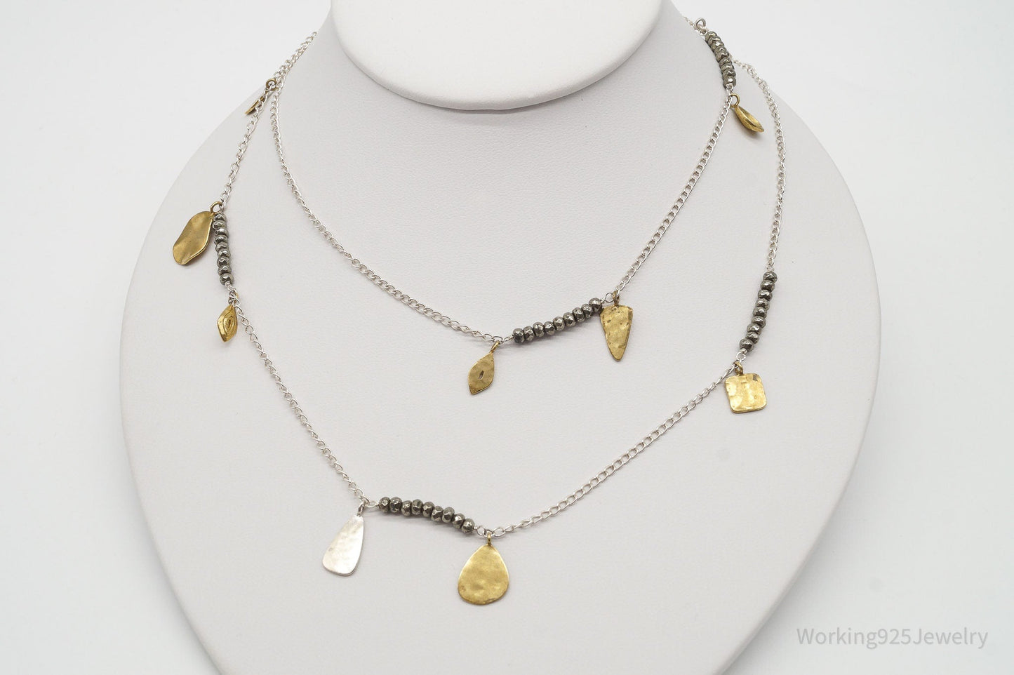 Designer Silpada "Pedal To The Metal" Pyrite Brass Sterling Silver Necklace 36"